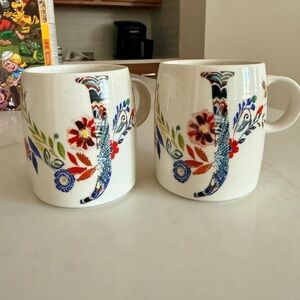 Anthropologie Floral Initial J Ceramic Mug - White with Multicolor Print (2)